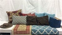 8 Pillows, 8 Canvas Tote Bins & 2 Rugs-9A