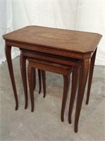 Vintage Oak Nesting Tables W/ Music Box - 10A