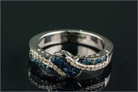 0.24ctBlue-Green Diamond &0.2ct White Diamond Ring