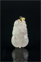 Chinese White Jade Carved Pendant with 14k Clasp