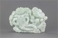 Chinese Green Jadeite Carved Lotus