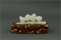 Chinese Fine White Hetian Jade Carving w/ Stand