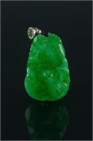 Chinese Emerald Green Jadeite Leaf Pendant