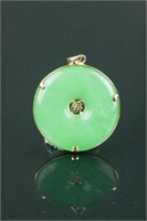 Chinese Green Jadeite Pendant w/14K Gold Frame