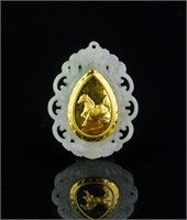 Chinese Gold White Jade Craved Horse Pendant