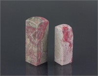2 PC Chinese Chicken Blood Stone Square Seal
