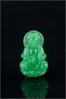 Chinese Apple Green Jadeite Craved Guanyin Pendant