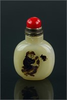 Chinese Milky Agate Snuff Bottle with Coral Cap