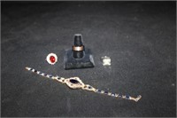 4pc Jewelry; Sapphire Estate Bracelet, Garnet