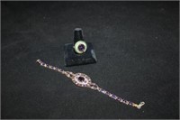 2pc Jewelry; Amethyst Estate Bracelet & Amethyst,