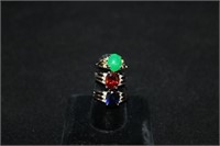 3pc Jewelry; Jade Dinner Ring, Garnet Estate Ring,