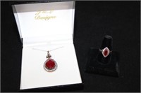 2pc Jewelry: Ruby Dinner Ring & Necklace