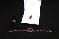 3pc Jewelry; Ruby Dinner Necklace, Estate Bracelet