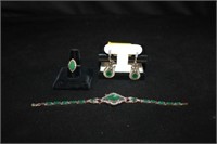 3pc Jewelry; Emerald Estate Earrings, Dinner Ring,