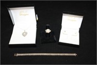 4pc Jewelry: Diamond Tennis Bracelet, Pearl