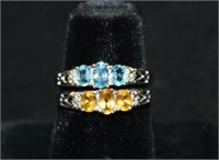 2pc 10kt white gold Blue & Gold Stones Rings