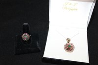 2pc Jewelry; Gemstone Dinner Ring, Necklace