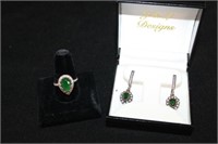 2pc Jewelry; Emerald Estate Ring, Gemstone