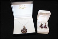 2pc Jewelry; Gemstone Necklace, Earrings