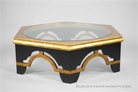 Black Lacquered and Burled Wood Coffee Table
