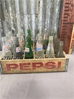 Wood Pepsi crate w/bottles