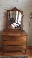 Antique Bow Front Oak Dresser & Mirror