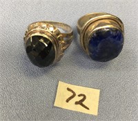 Lot of 2: .925 silver rings set with faceted lapis