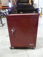 SMALL RED METAL ROLLING STORAGE CABINET