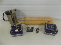 BOX- 2 ROLLING PINS, S.S. PITCHER & 2 FIGURINES