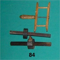 Wooden string winder & 2 wooden marking gages