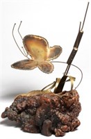 Brass Butterfly & Cattail Tabletop Sculpture