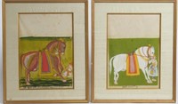 Pair of Mughal Indian Horse & Groom Paintings