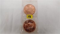 2-Copper 1 oz rounds - Mercury & Peace