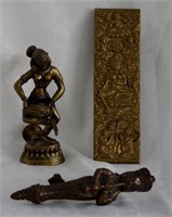 3 Antique Solid Brass Figural Door Pulls