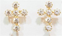 14K Yellow Gold Cubic Zirconia Cross Earrings.