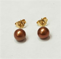 14K Yellow Gold Chocolate Coloured Pearl