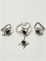 Sterling Silver Sapphire(3.50ct) Earrings,