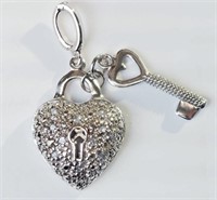 Sterling Silver Diamond (0.12ct) Heart and Key