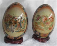 Pair Satsuma Moriage Decorative Eggs