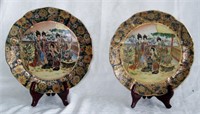 Pair Vintage Satsuma Decorative Moriage Plates