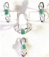 Sterling Silver Emerald with Cubic Crystal Set