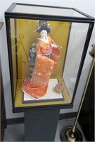 Japenese Geisha Girl Gofun Doll & Pedestal