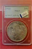 1922 slab Peace Silver Dollar  early PCGS MS63