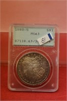 1880s slab Morgan Silver Dollar early PCGS MS63