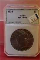 1924 slab Peace Silver Dollar  PCI  MS64