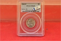 1943p slab Silver War Nickel PCGS MS65