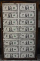 Frame of 16 uncut 1981 Dollar Notes