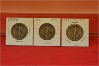 (3) Walking Liberty Half Dollars  1919p,d,s