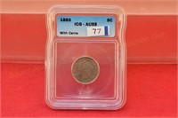 1883 slab V Nickel ICG AU55 w/cents