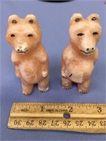 Pair of rose quartz carved standing bears by Kandl